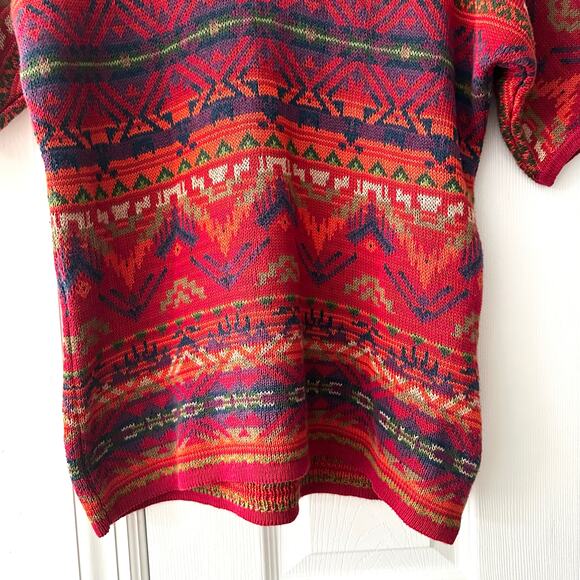 Chaps Denim Vintage Red Aztec Southwestern V Neck Cotton Blend Sweater Medium - Picture 4 of 8